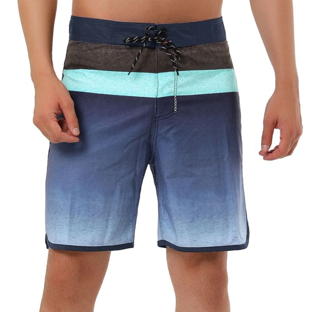 Summer Color Block Shorts Drawstring Stripe Swim Beach Board Shorts Black Navy